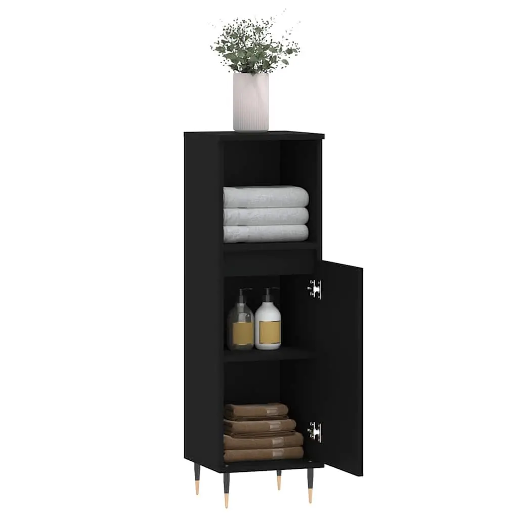 Bathroom Cabinet Black 30x30x100 cm Storage Furniture with Compartments