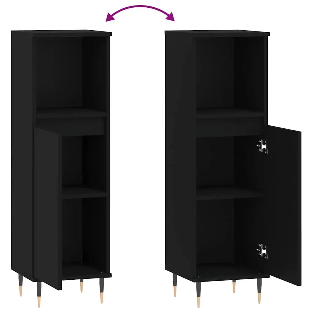 Bathroom Cabinet Black 30x30x100 cm Storage Furniture with Compartments