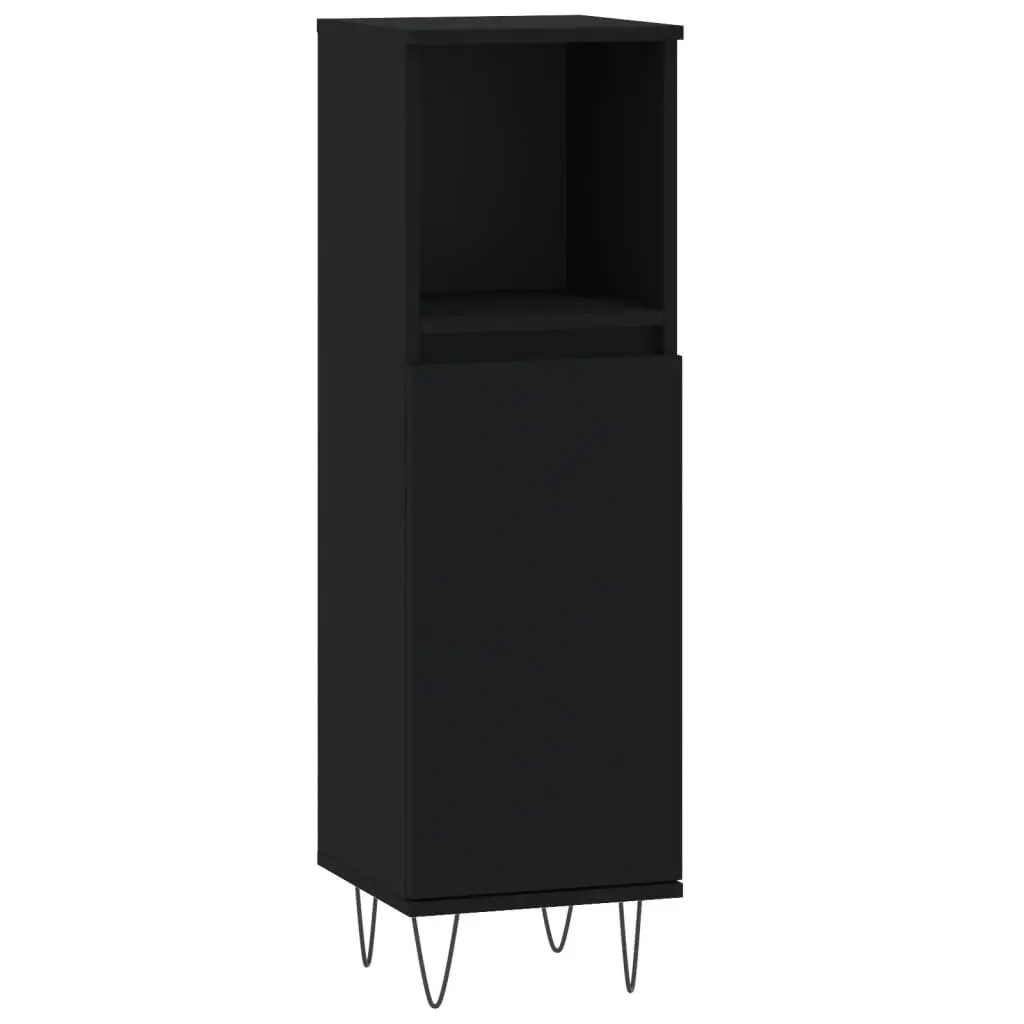 Bathroom Cabinet Storage Cabinet 30x30x100 cm Black with Door and Open Shelf