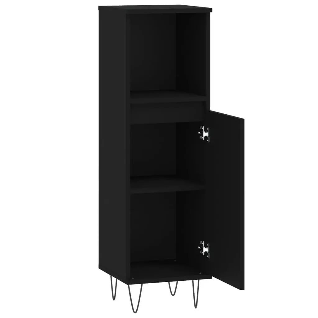 Bathroom Cabinet Storage Cabinet 30x30x100 cm Black with Door and Open Shelf