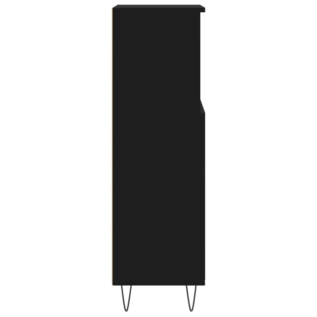 Bathroom Cabinet Storage Cabinet 30x30x100 cm Black with Door and Open Shelf