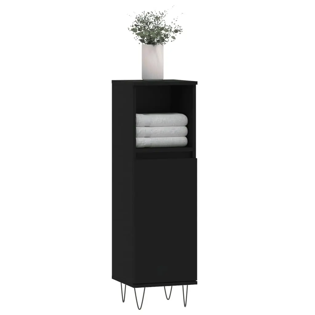 Bathroom Cabinet Storage Cabinet 30x30x100 cm Black with Door and Open Shelf