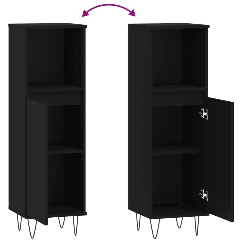 Bathroom Cabinet Storage Cabinet 30x30x100 cm Black with Door and Open Shelf