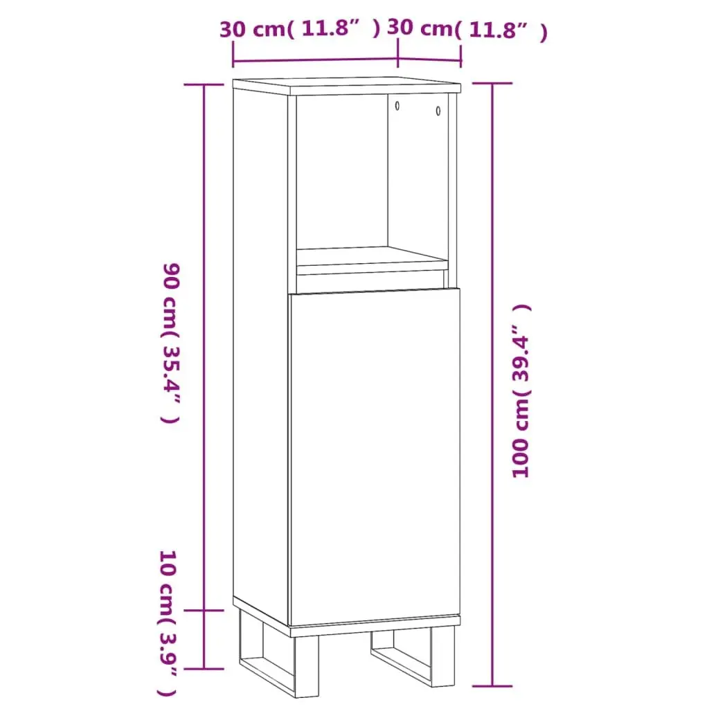 Bathroom Cabinet Black 30x30x100 cm Vanity Storage Unit with Door and Shelf