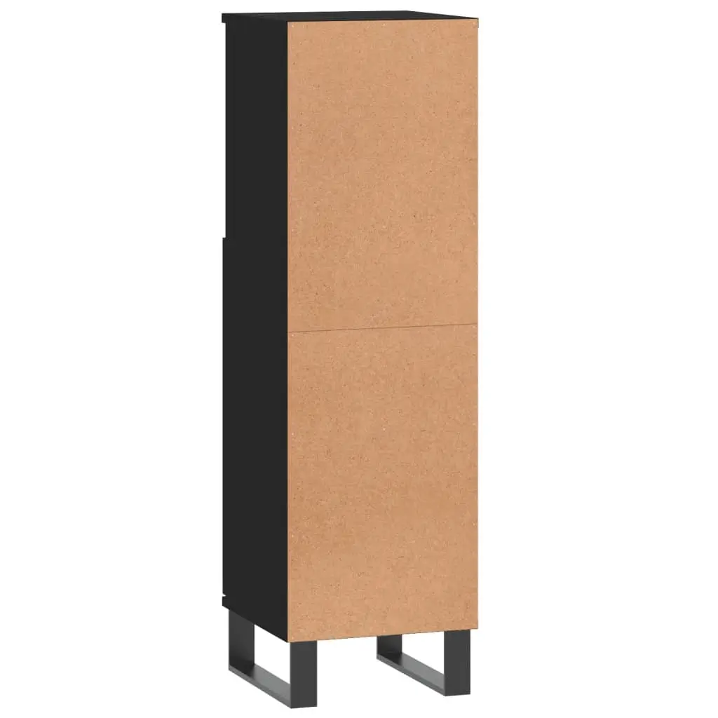 Bathroom Cabinet Black 30x30x100 cm Vanity Storage Unit with Door and Shelf