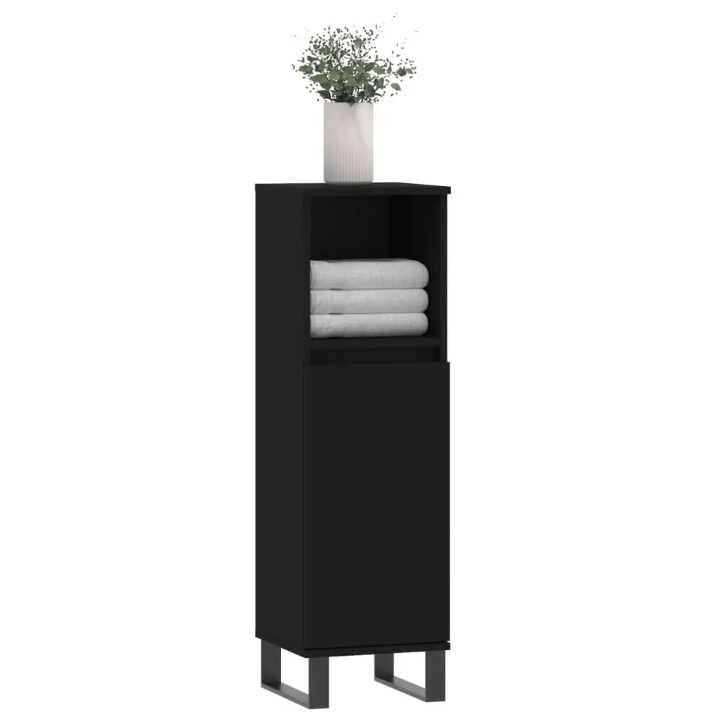 Bathroom Cabinet Black 30x30x100 cm Vanity Storage Unit with Door and Shelf
