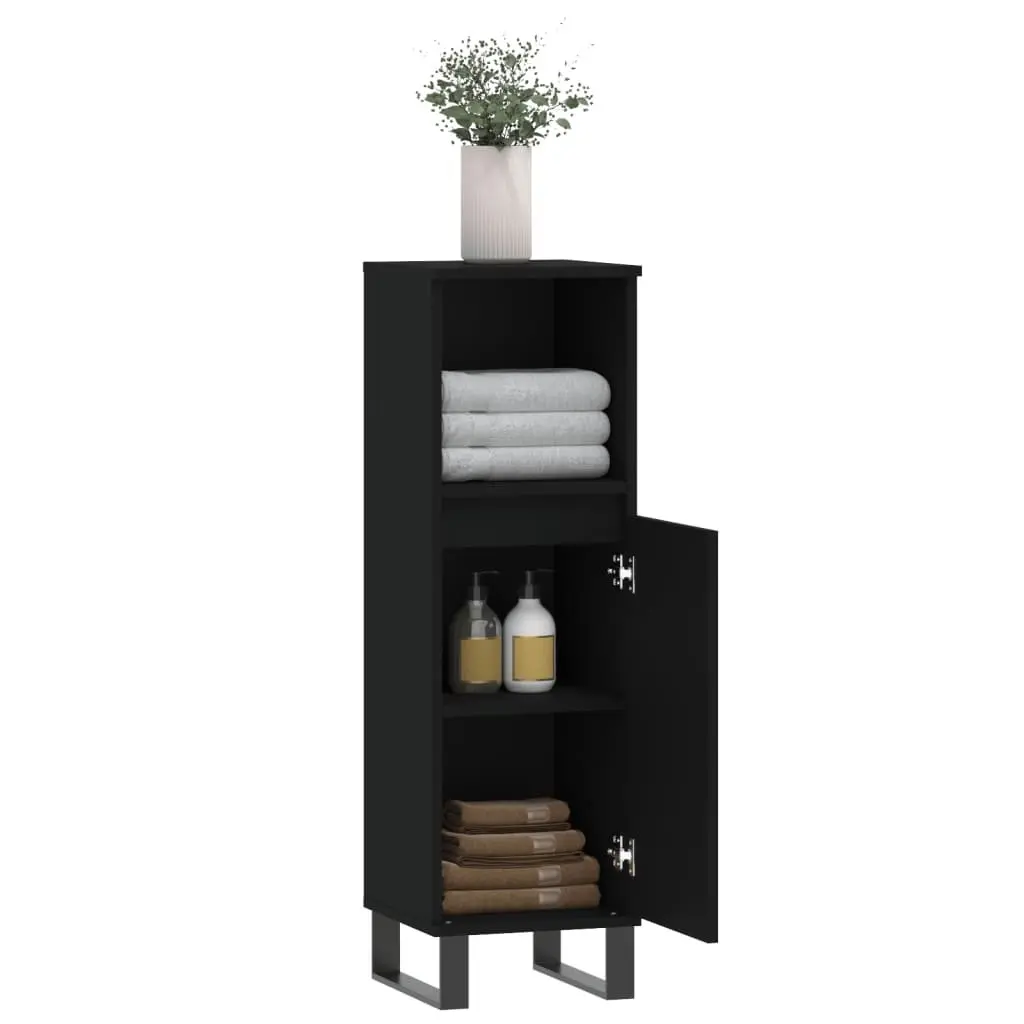 Bathroom Cabinet Black 30x30x100 cm Vanity Storage Unit with Door and Shelf
