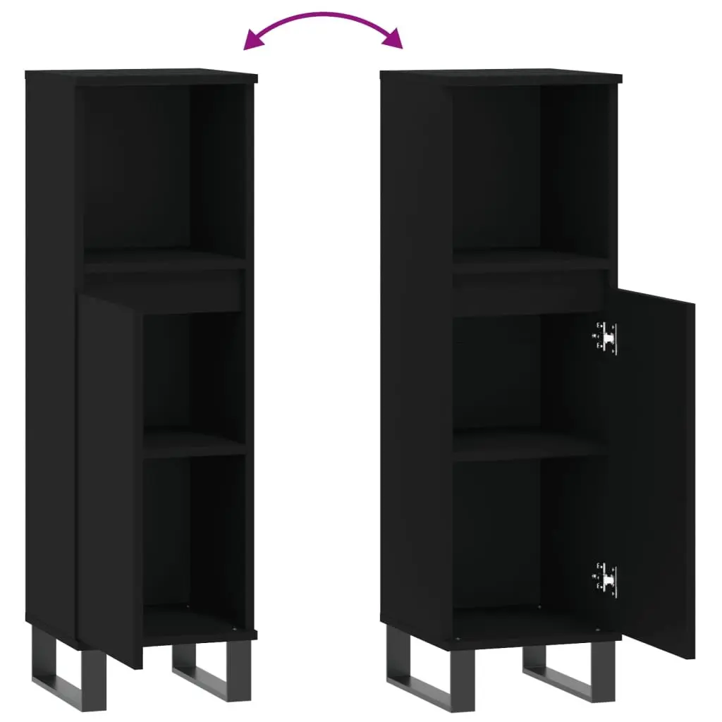 Bathroom Cabinet Black 30x30x100 cm Vanity Storage Unit with Door and Shelf