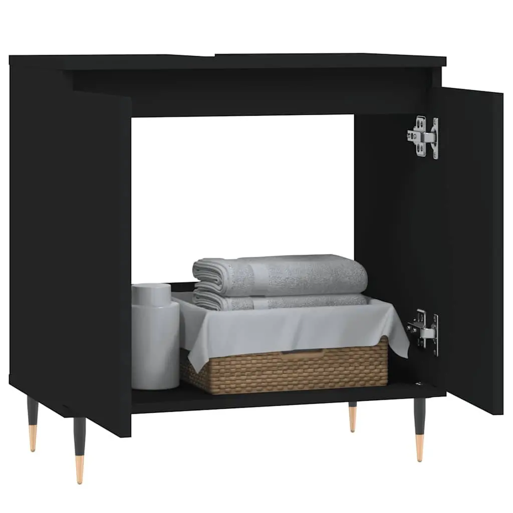 Bathroom Cabinet Storage 58x33x60 cm Black Engineered Wood