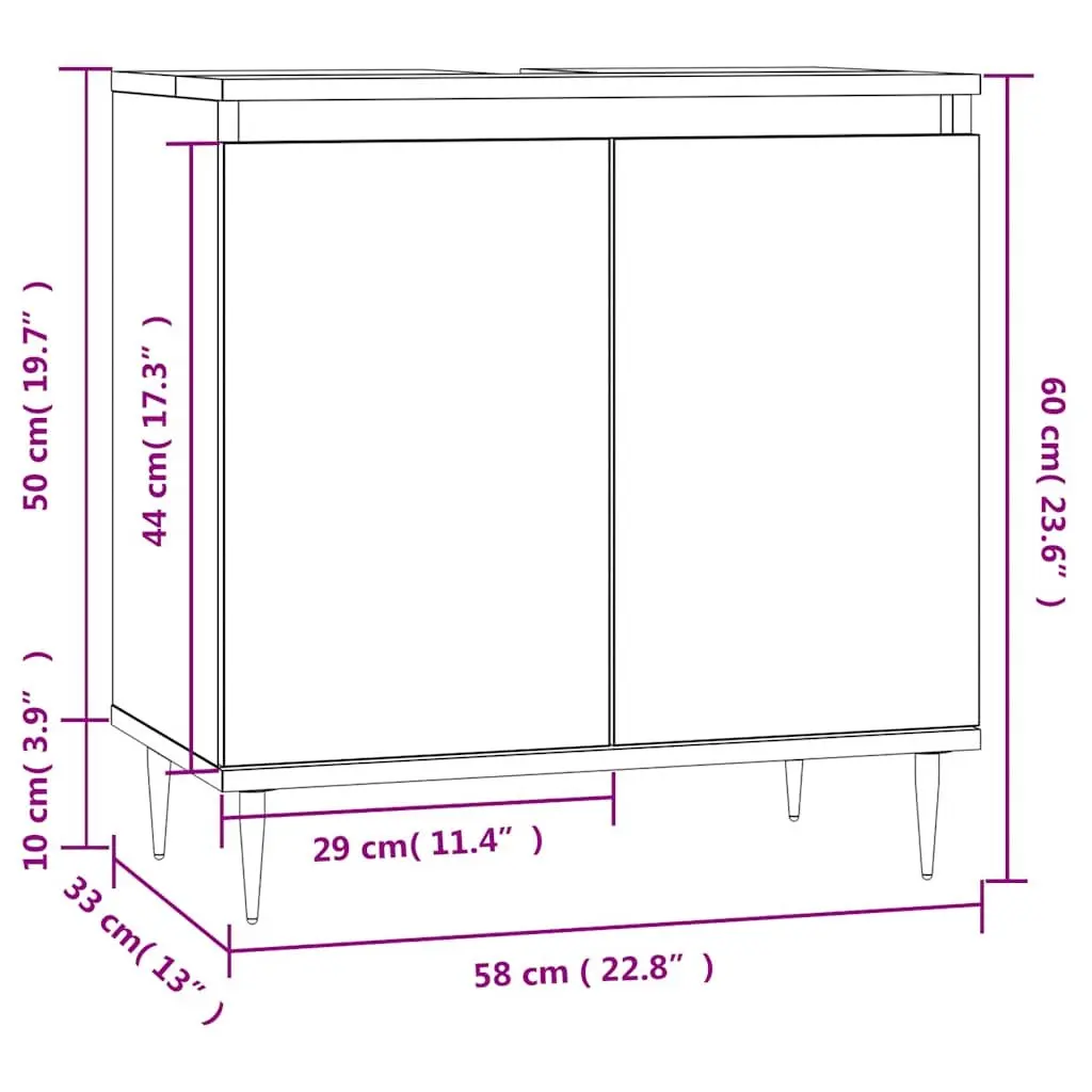 Bathroom Cabinet Storage 58x33x60 cm Black Engineered Wood