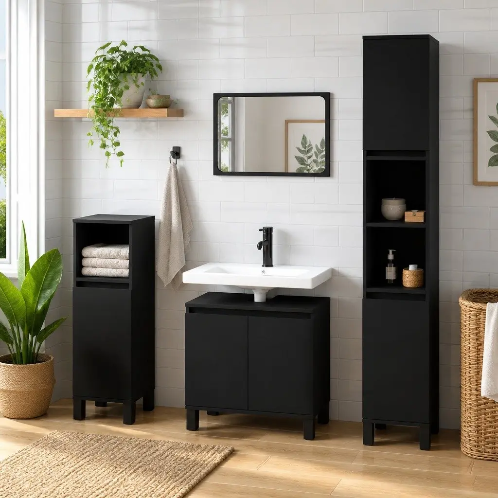 Bathroom Cabinet Storage 58x33x60 cm Black Engineered Wood