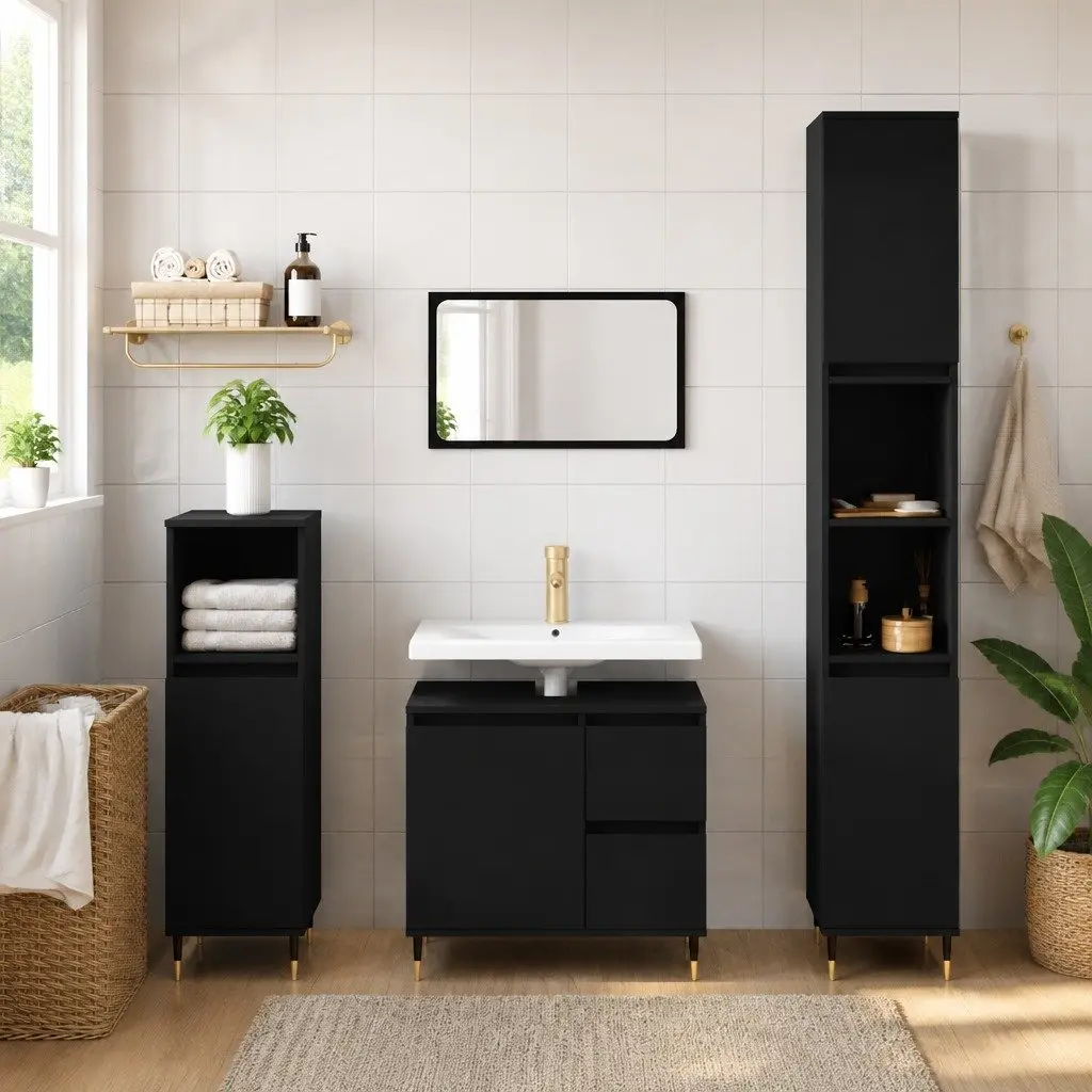 Black Bathroom Cabinet with Storage