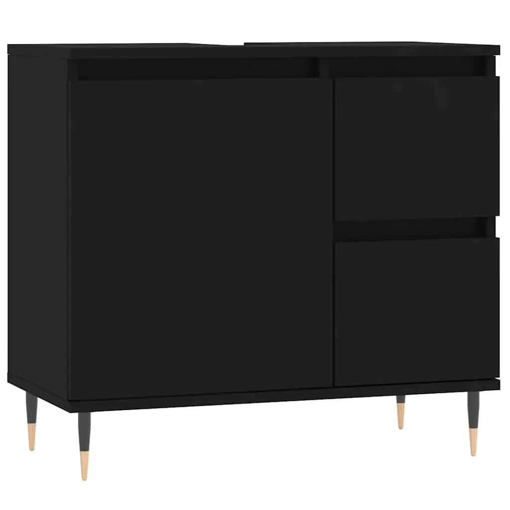 Bathroom Cabinet Black Storage Unit with Drawers Engineered Wood 65 x 33 x 60 cm