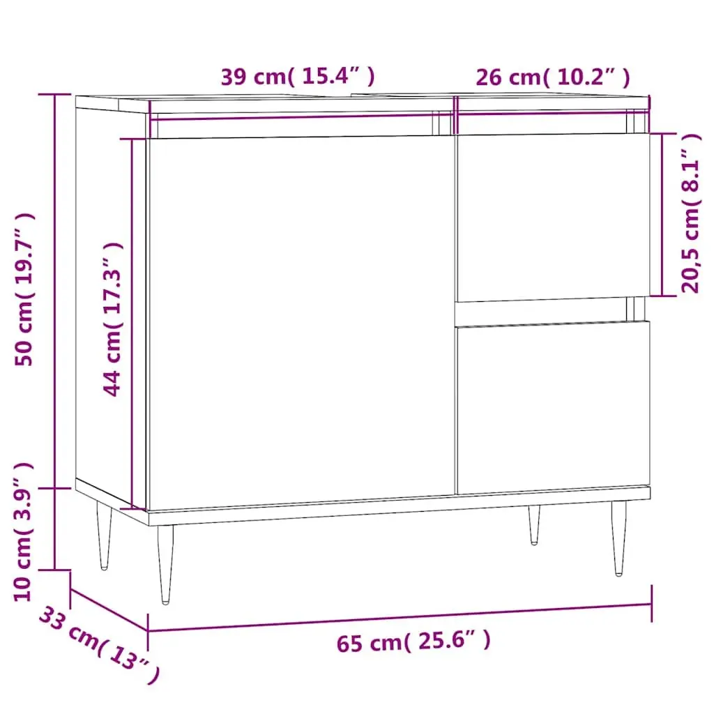 Bathroom Cabinet Black Storage Unit with Drawers Engineered Wood 65 x 33 x 60 cm