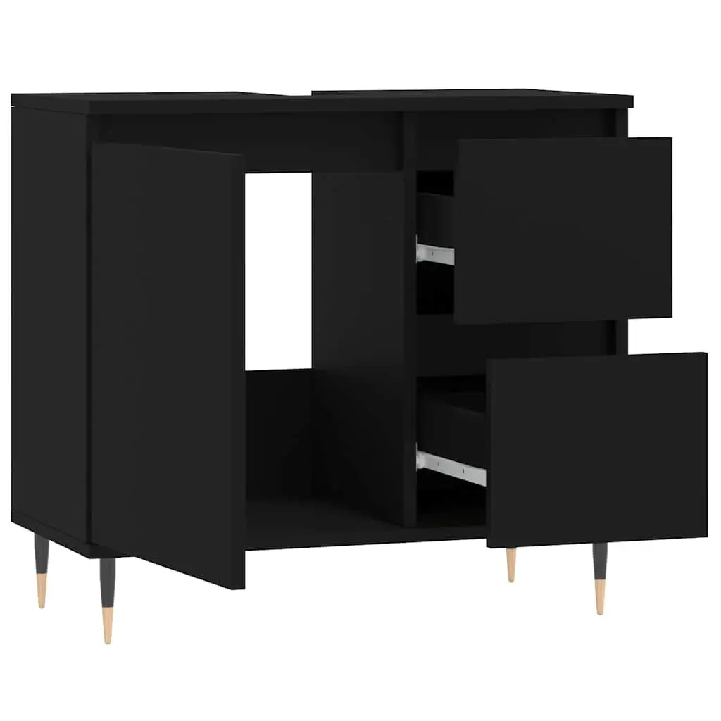 Bathroom Cabinet Black Storage Unit with Drawers Engineered Wood 65 x 33 x 60 cm