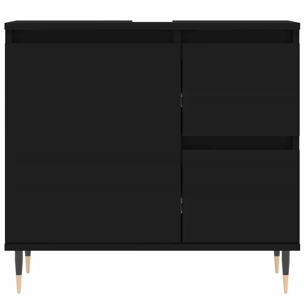 Bathroom Cabinet Black Storage Unit with Drawers Engineered Wood 65 x 33 x 60 cm