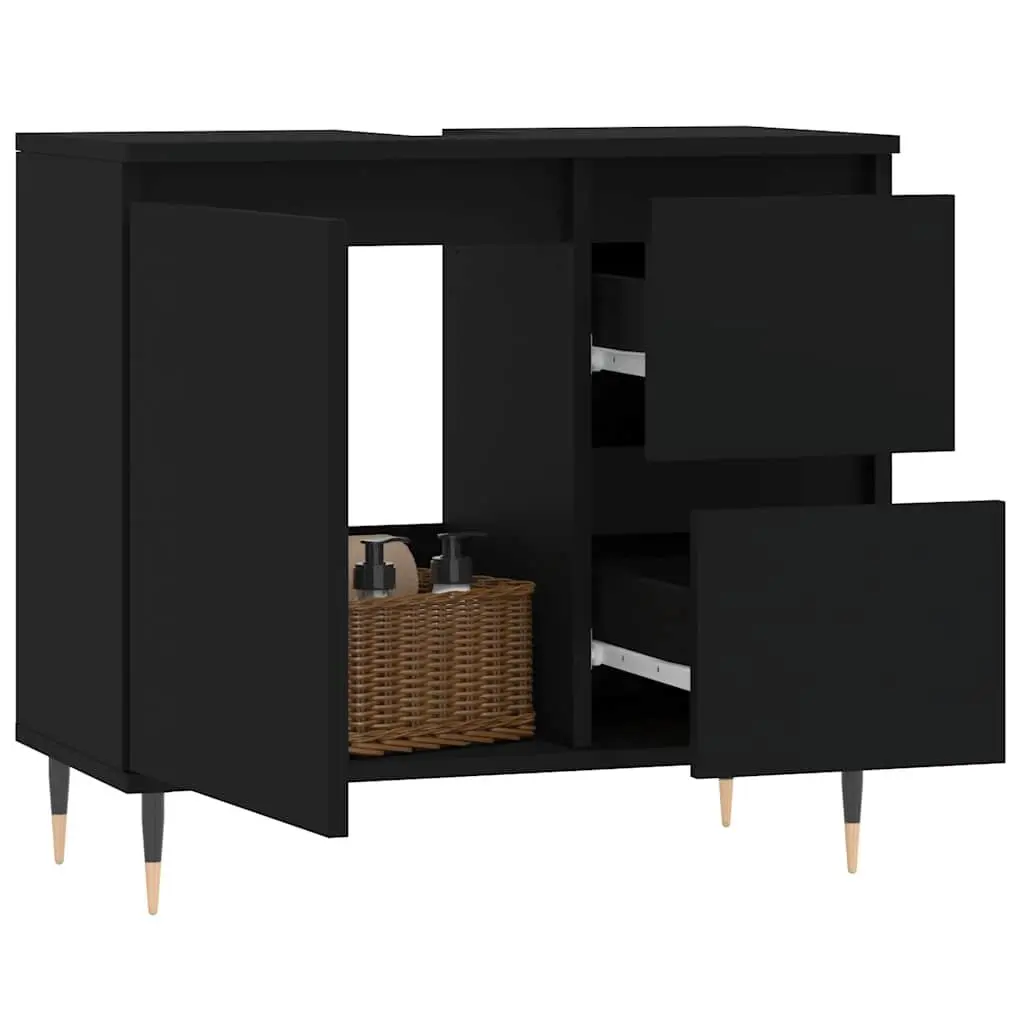 Bathroom Cabinet Black Storage Unit with Drawers Engineered Wood 65 x 33 x 60 cm