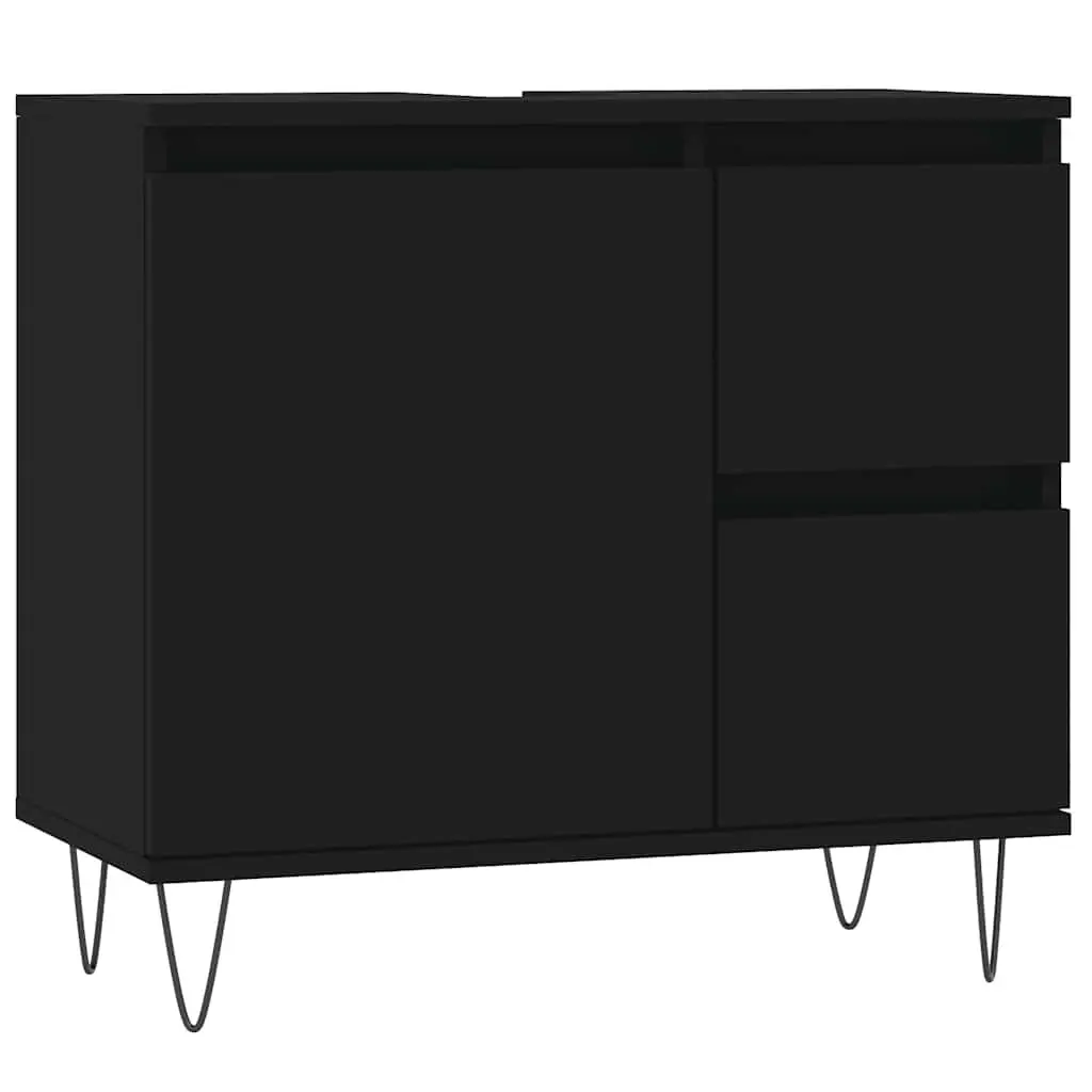 Black Bathroom Cabinet Engineered Wood Storage Unit with Drawers Door