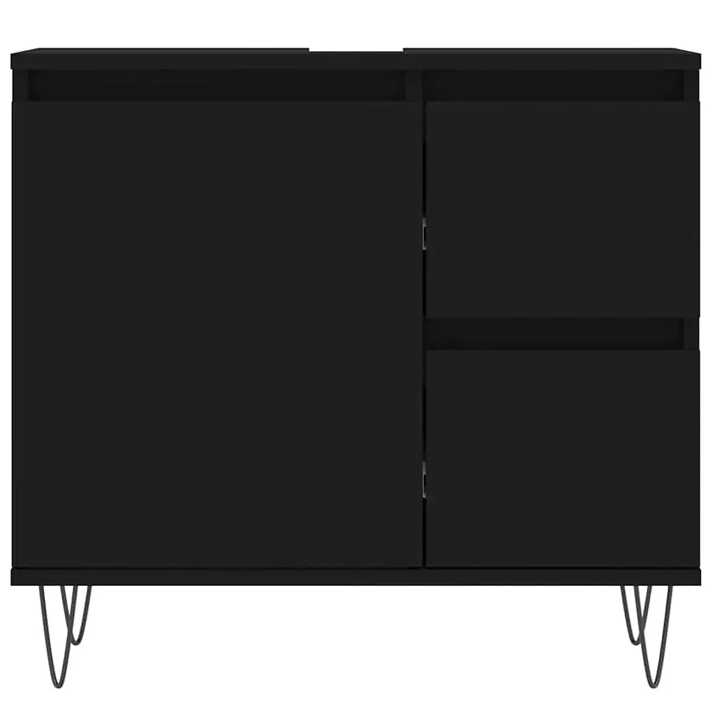 Black Bathroom Cabinet Engineered Wood Storage Unit with Drawers Door