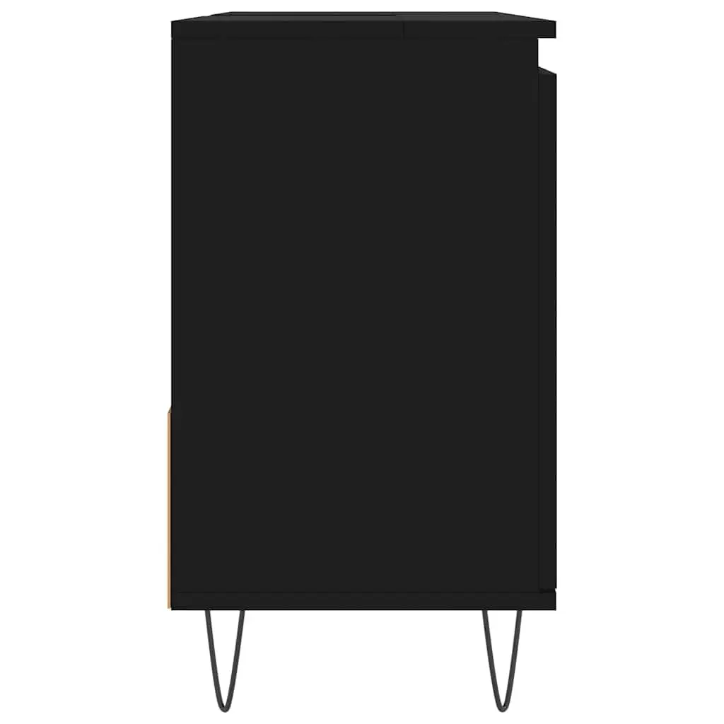 Black Bathroom Cabinet Engineered Wood Storage Unit with Drawers Door