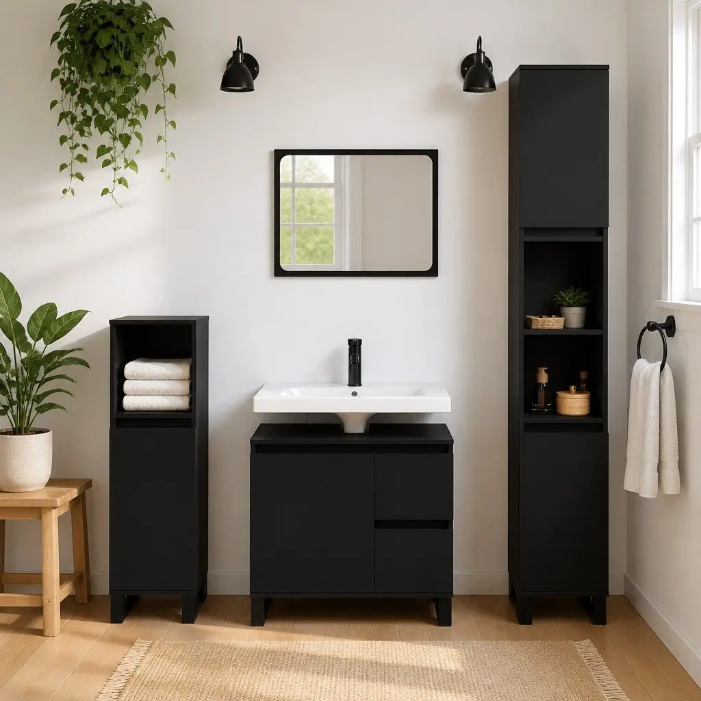 Black Bathroom Cabinet with Storage Solutions