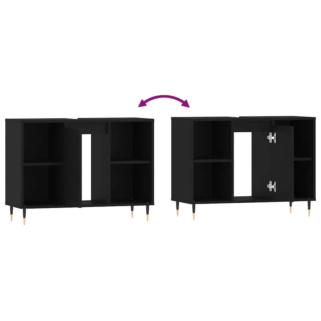 Bathroom Vanity Cabinet Storage Unit 80x33x60cm Black with Door and Shelves