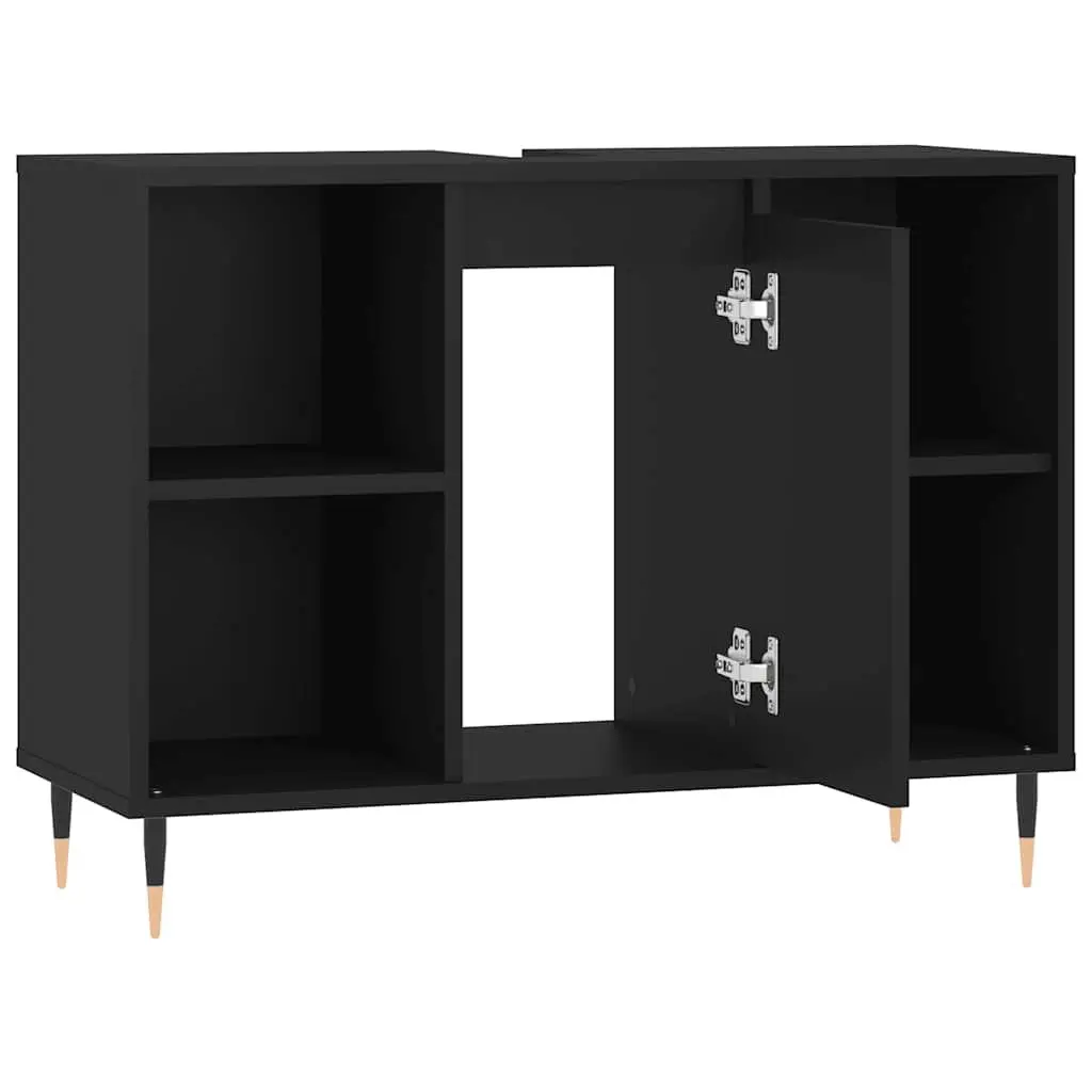 Bathroom Vanity Cabinet Storage Unit 80x33x60cm Black with Door and Shelves