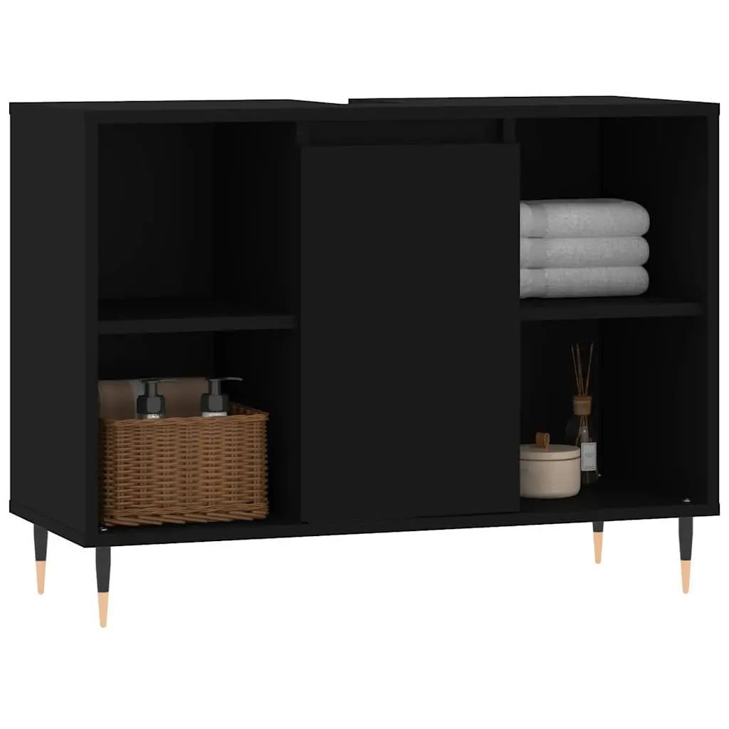 Bathroom Vanity Cabinet Storage Unit 80x33x60cm Black with Door and Shelves