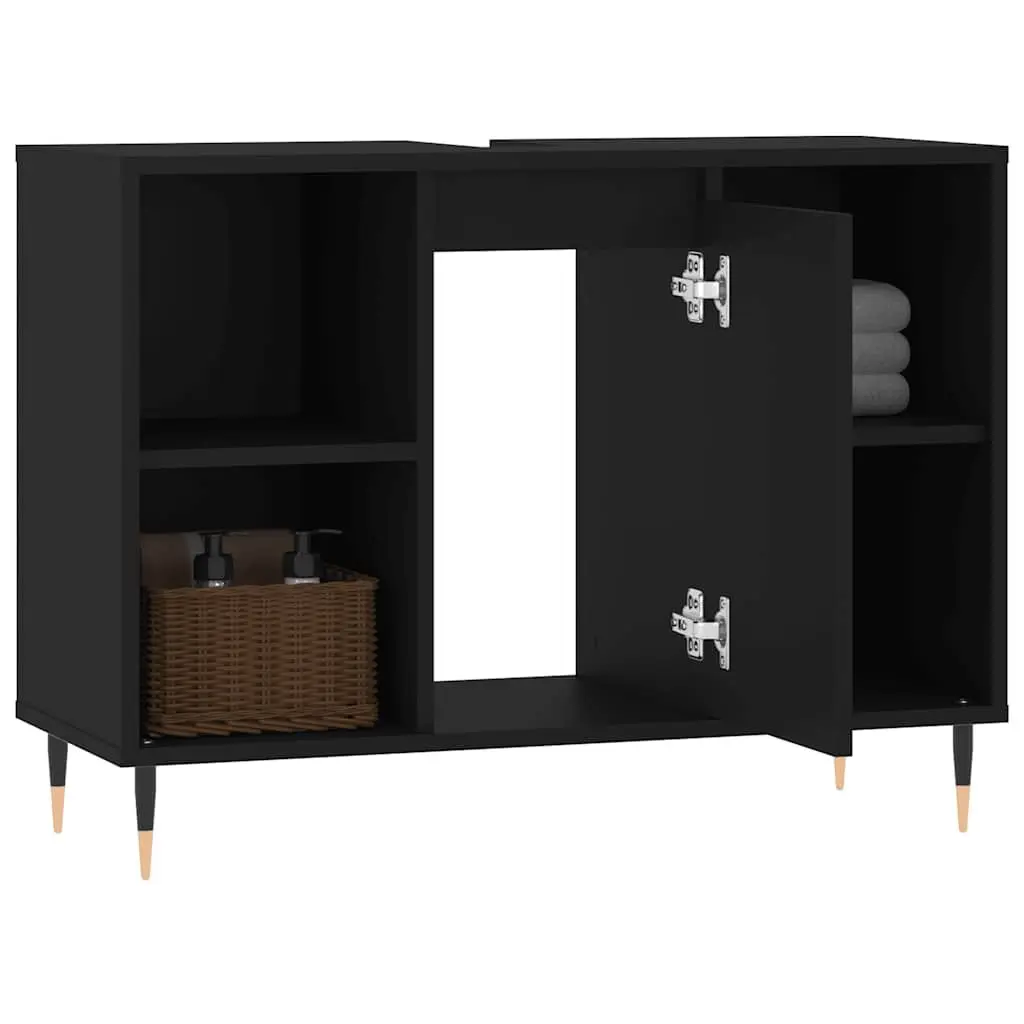 Bathroom Vanity Cabinet Storage Unit 80x33x60cm Black with Door and Shelves