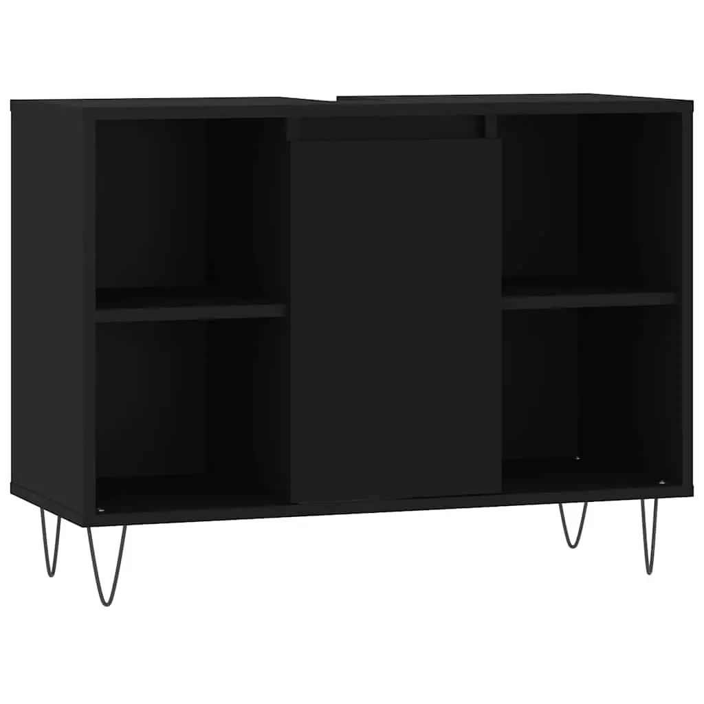 Bathroom Vanity Unit Black 80x33x60 cm Storage Cabinet with Door and Shelves