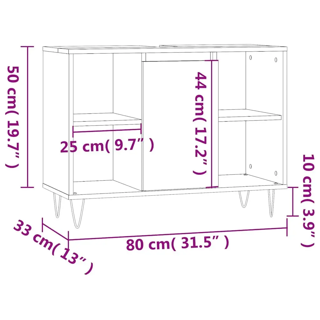 Bathroom Vanity Unit Black 80x33x60 cm Storage Cabinet with Door and Shelves