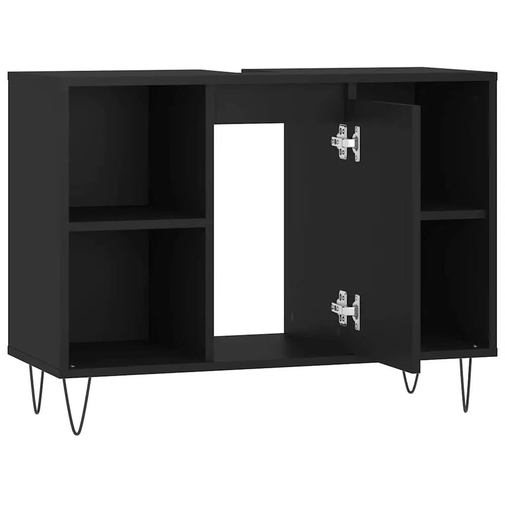 Bathroom Vanity Unit Black 80x33x60 cm Storage Cabinet with Door and Shelves