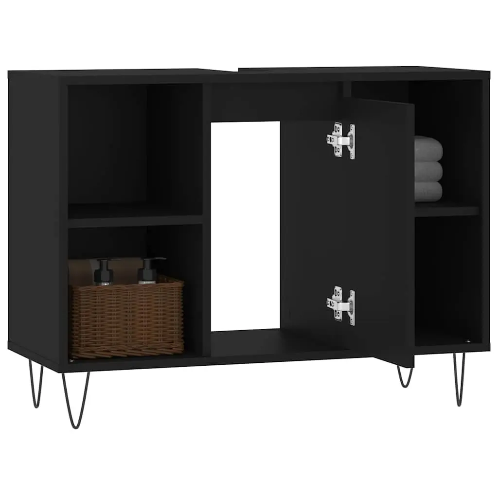 Bathroom Vanity Unit Black 80x33x60 cm Storage Cabinet with Door and Shelves