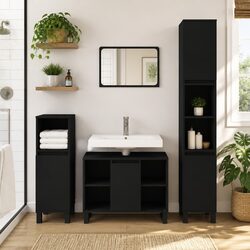 Bathroom Vanity Cabinet Black Storage Unit Engineered Wood 80x33x60cm
