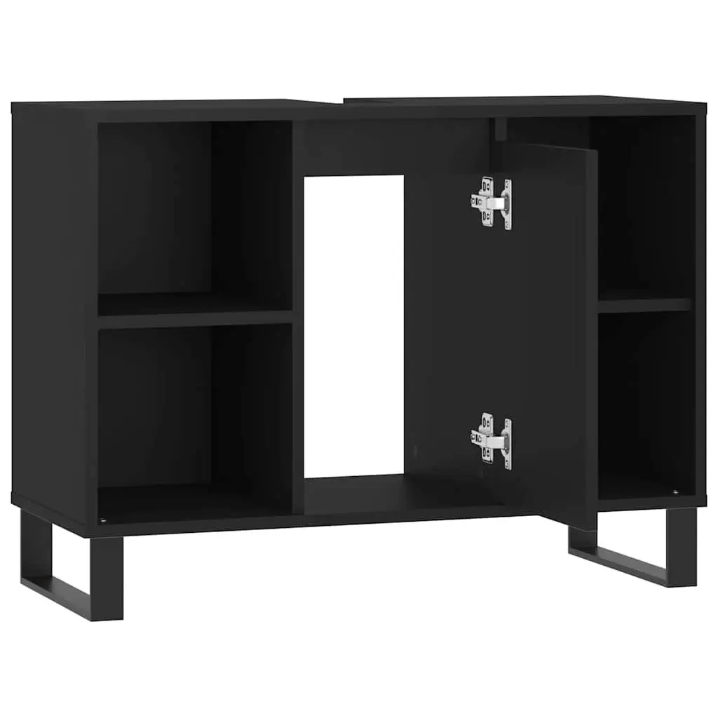 Bathroom Cabinet Storage Unit Engineered Wood 80x33x60cm Black
