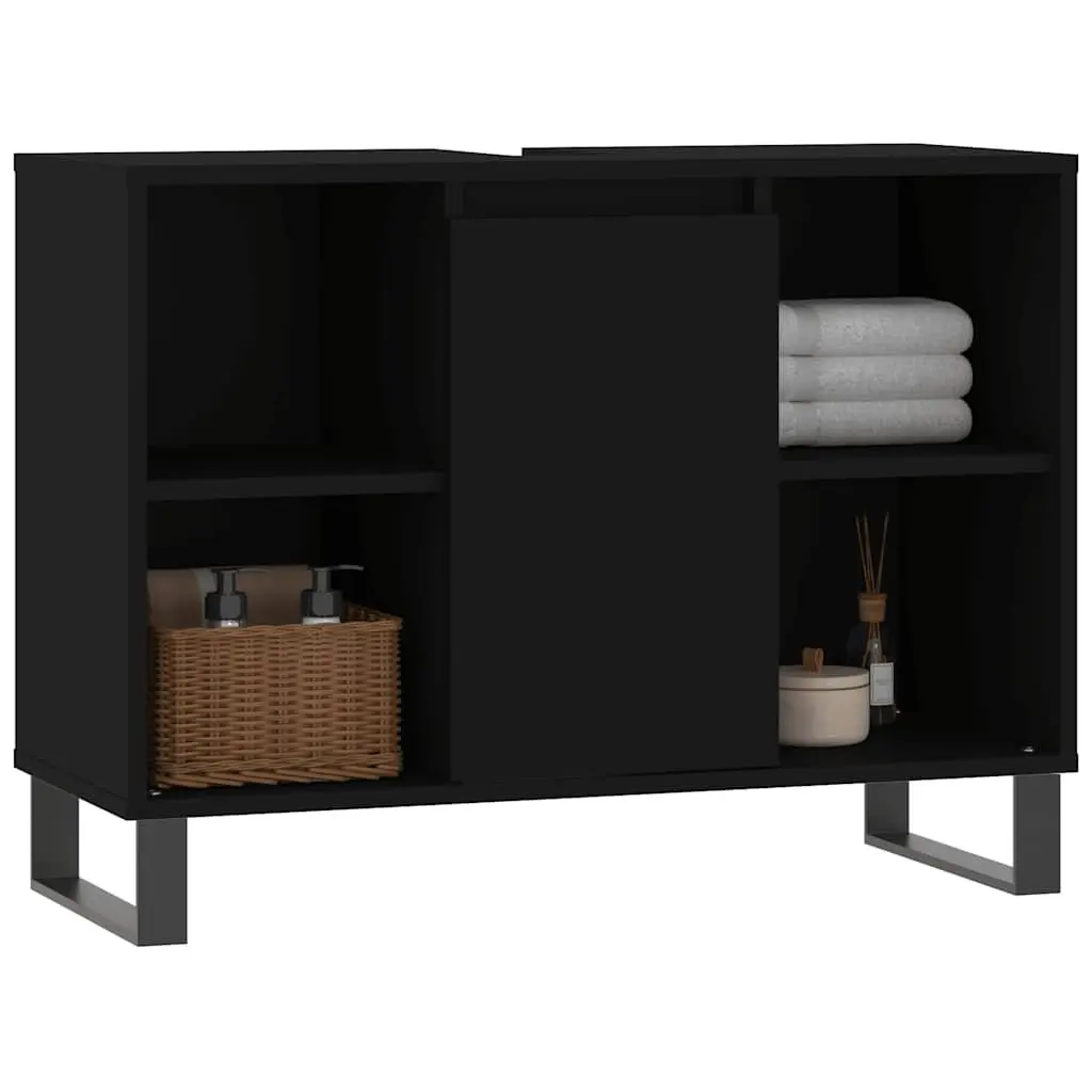 Bathroom Cabinet Storage Unit Engineered Wood 80x33x60cm Black