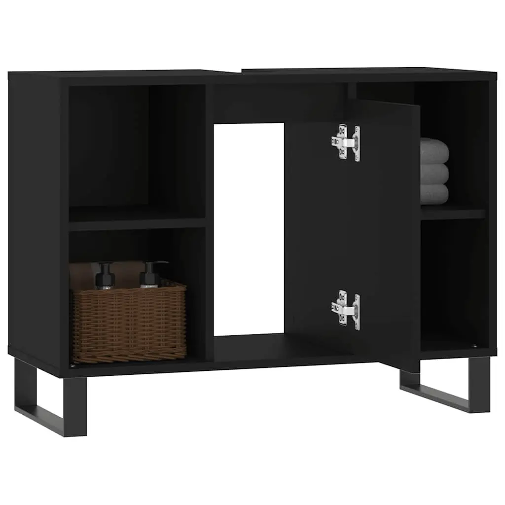 Bathroom Cabinet Storage Unit Engineered Wood 80x33x60cm Black