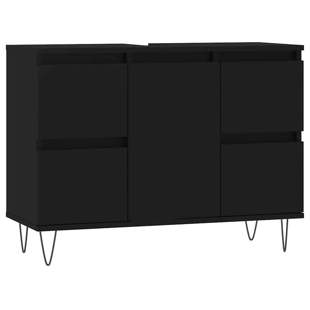 Bathroom Cabinet Black Storage 80x33x60 cm Engineered Wood Drawers