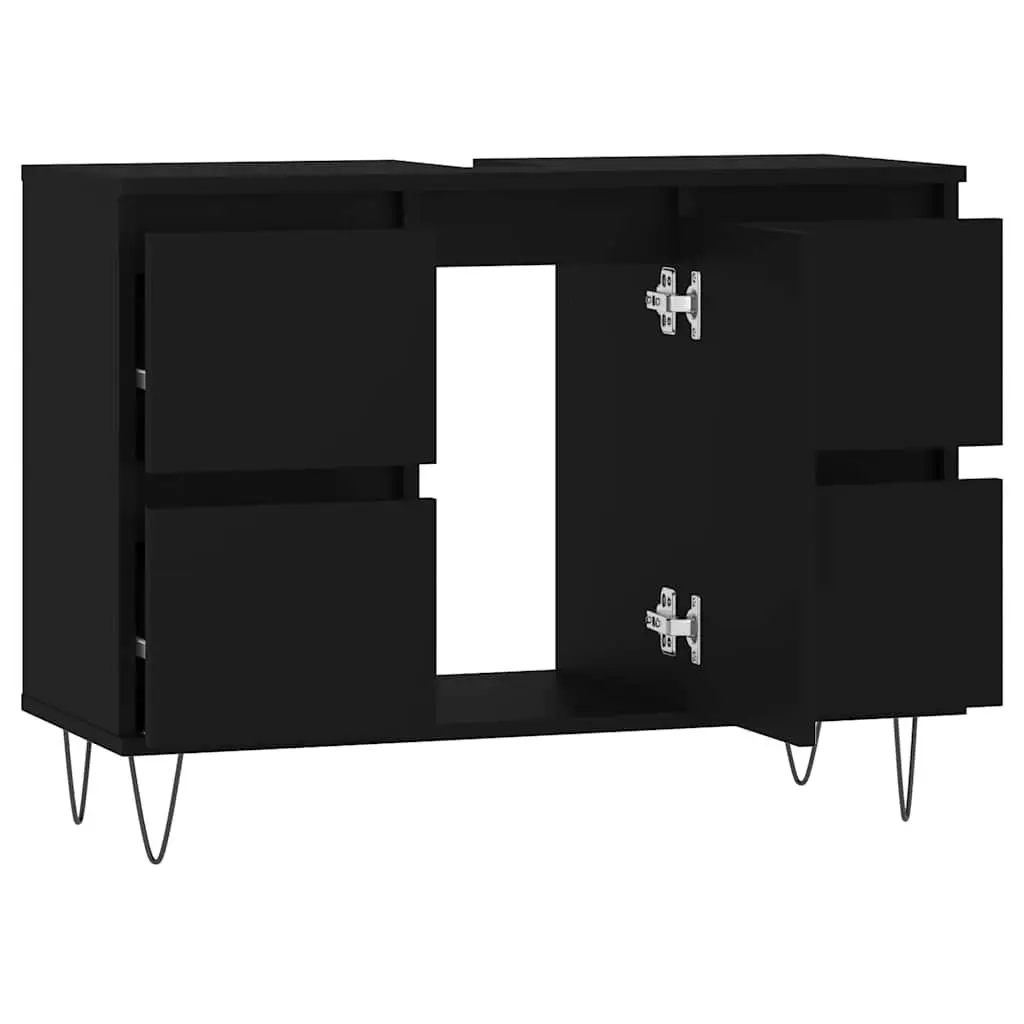 Bathroom Cabinet Black Storage 80x33x60 cm Engineered Wood Drawers