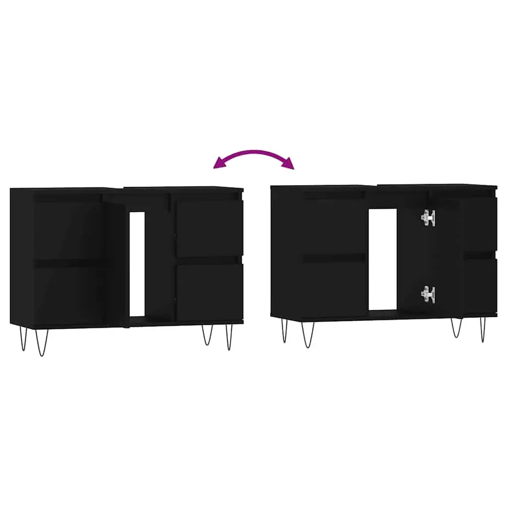 Bathroom Cabinet Black Storage 80x33x60 cm Engineered Wood Drawers