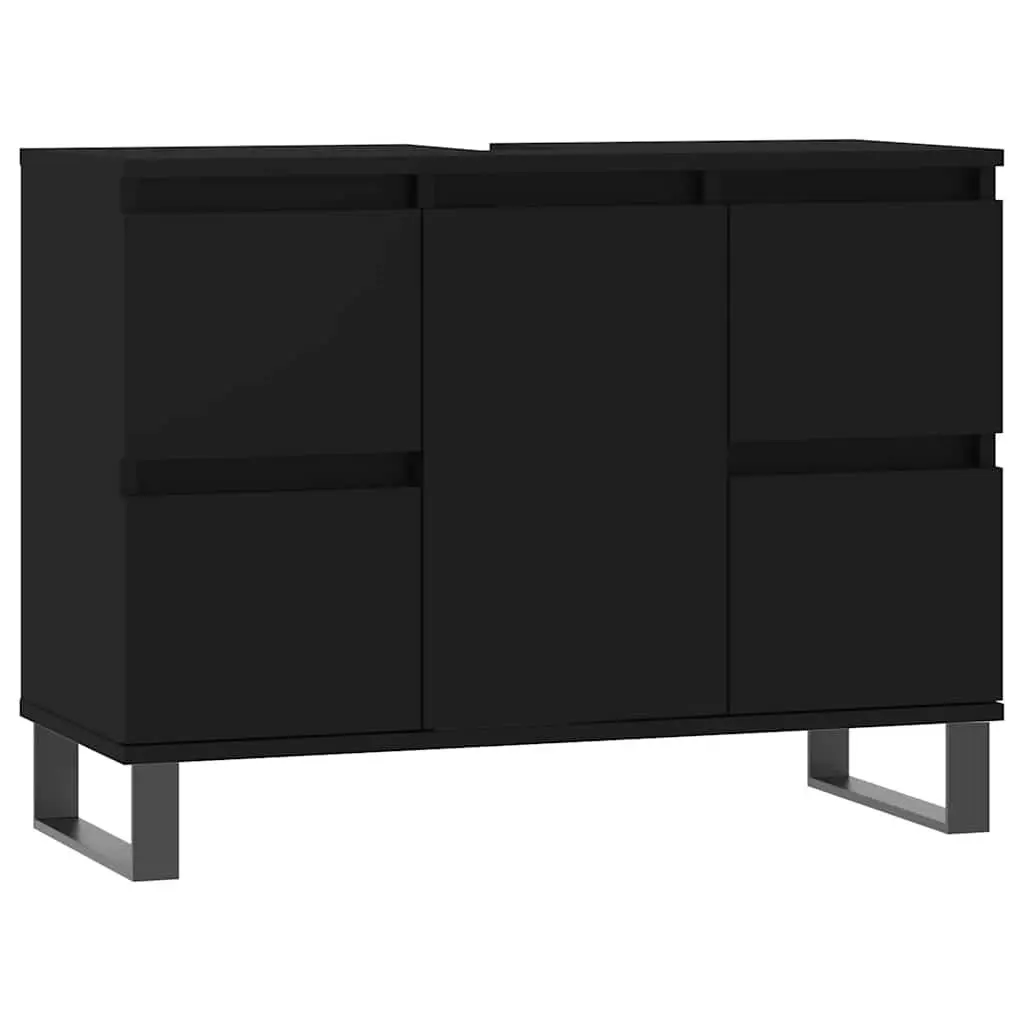 Bathroom Cabinet Storage 80x33x60 cm Black Engineered Wood Drawers