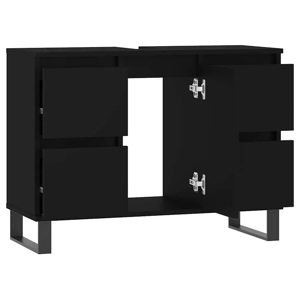 Bathroom Cabinet Storage 80x33x60 cm Black Engineered Wood Drawers