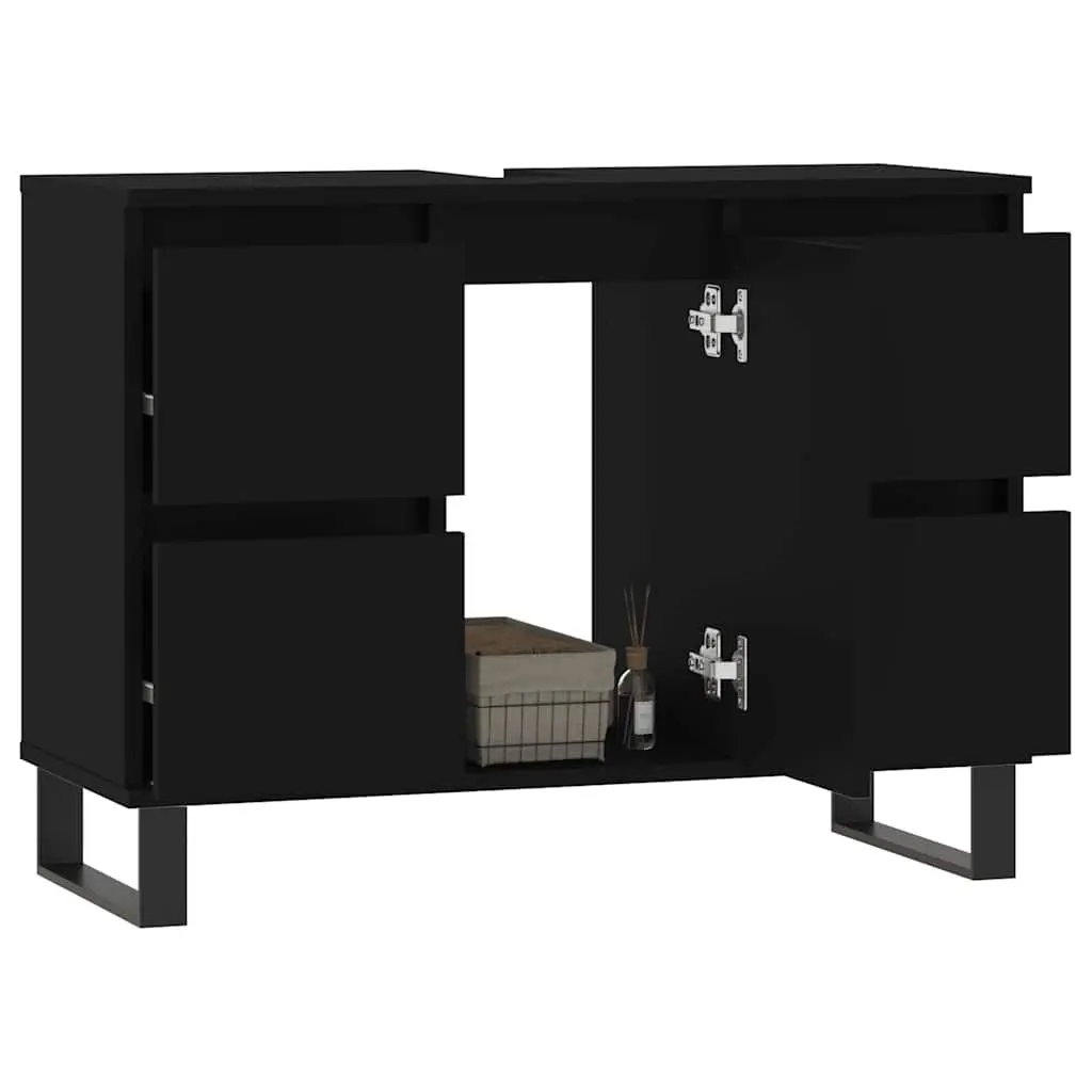 Bathroom Cabinet Storage 80x33x60 cm Black Engineered Wood Drawers