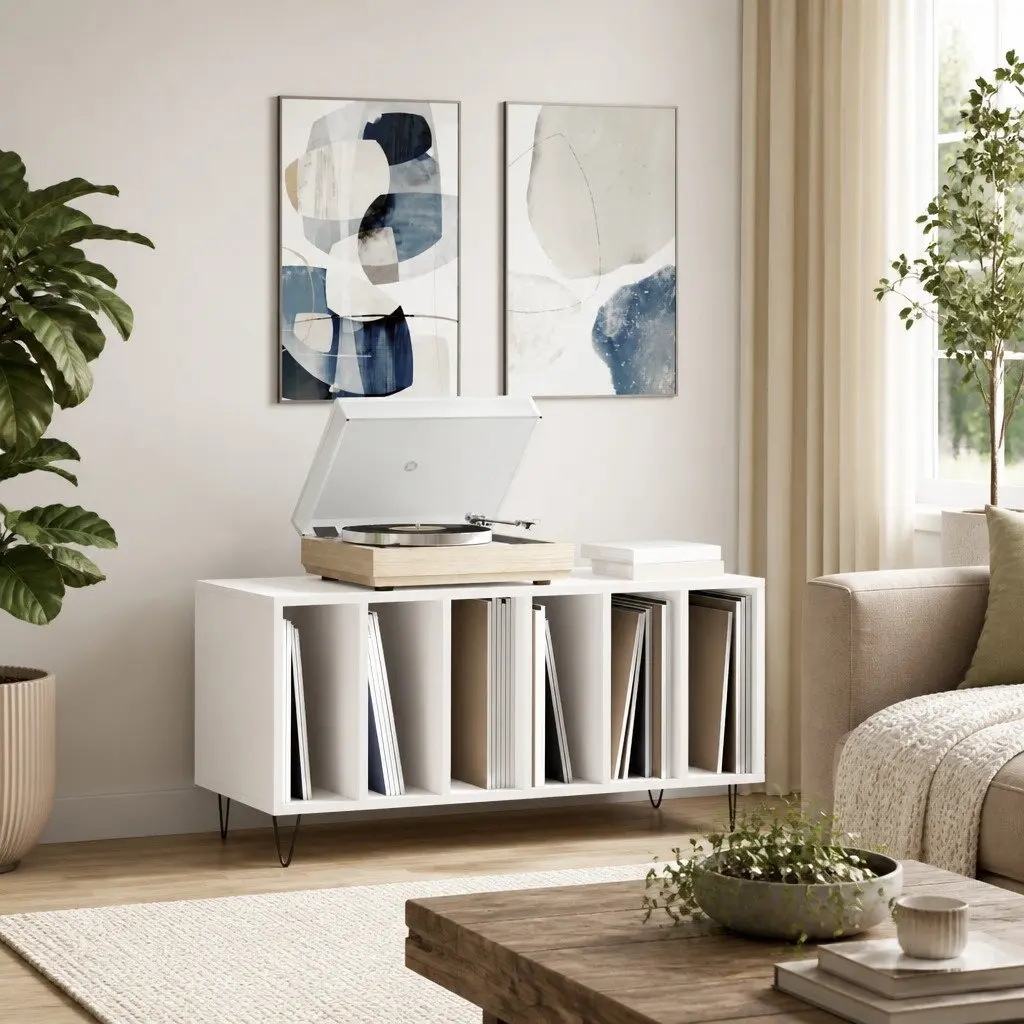 White Record Cabinet with Ample Storage