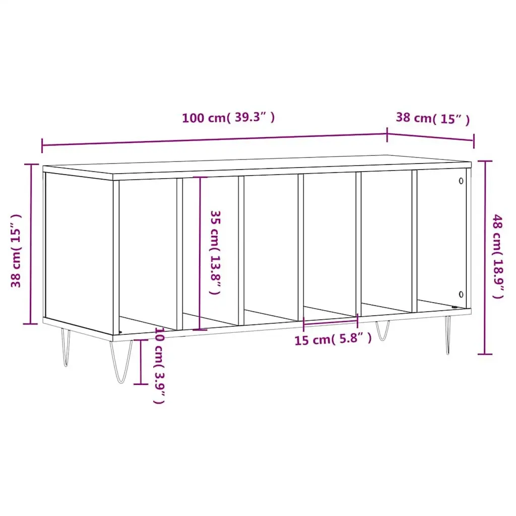 Record Cabinet White Vinyl LP Storage Unit Engineered Wood 100 x 38 x 48 cm