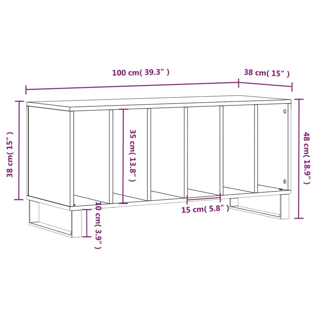 Record Cabinet Vinyl Storage 100 x 38 x 48 cm Brown Engineered Wood
