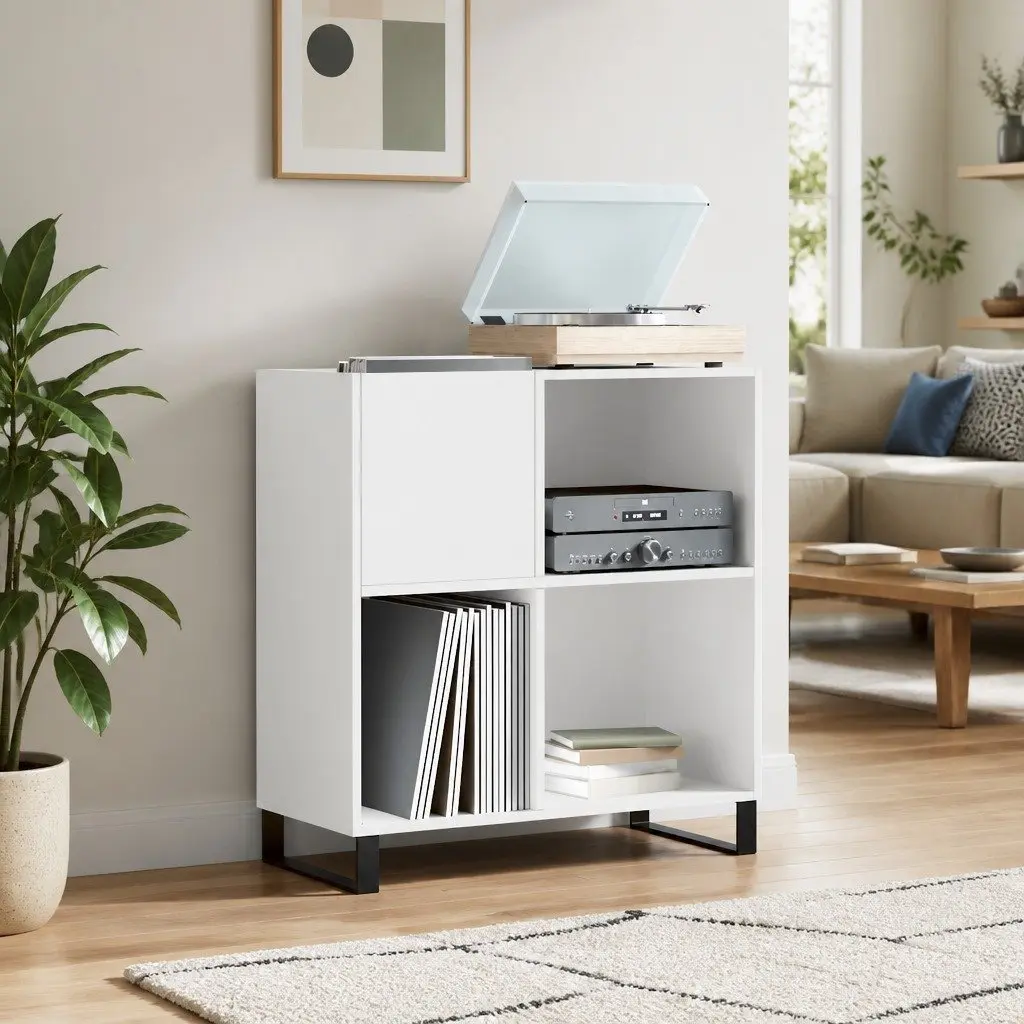 White Record Cabinet with Ample Storage Space