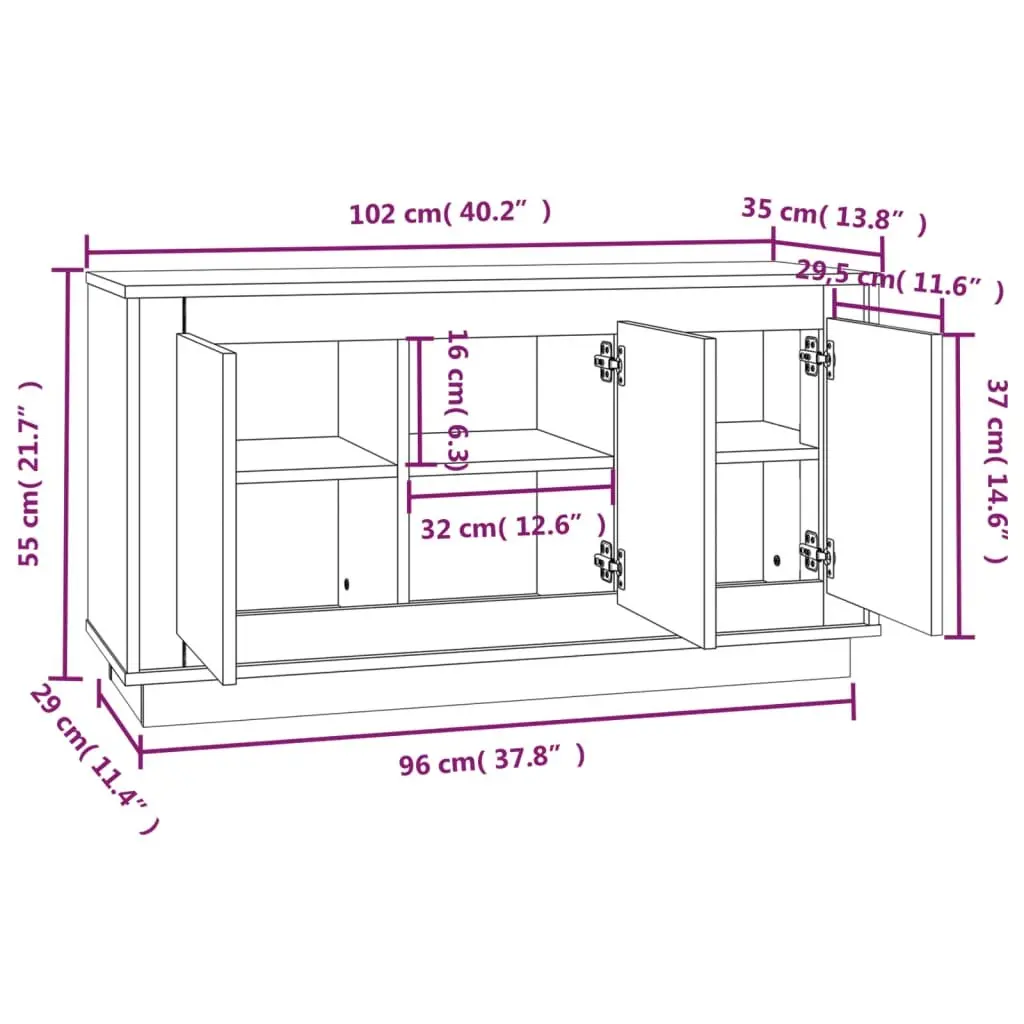 Sideboard Storage Cabinet 102x35x55cm Brown Engineered Wood