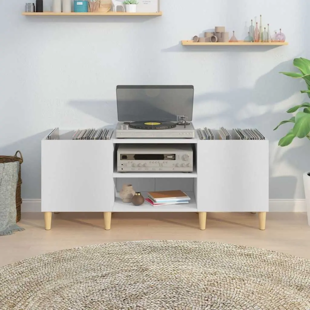 Record Storage Cabinet White Engineered Wood 121x38x48cm Vinyl LP Display