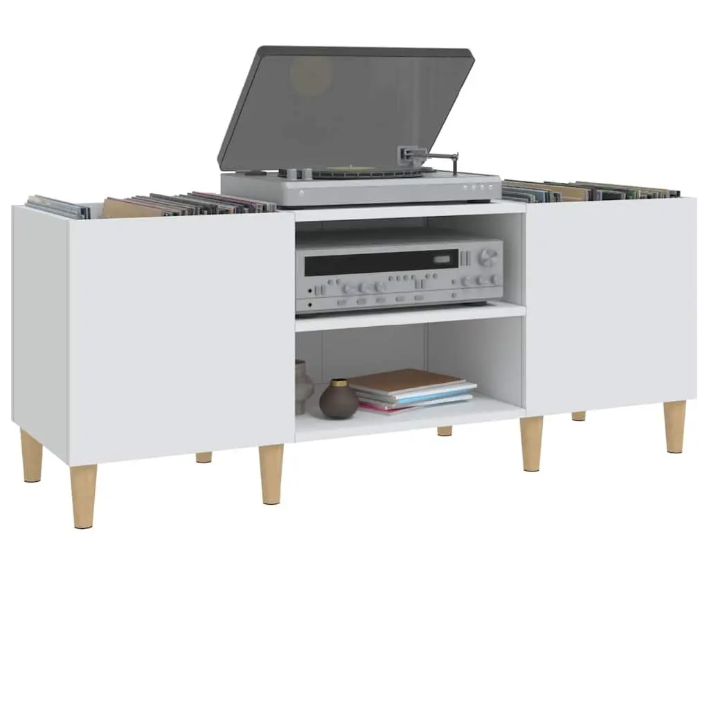 Record Storage Cabinet White Engineered Wood 121x38x48cm Vinyl LP Display